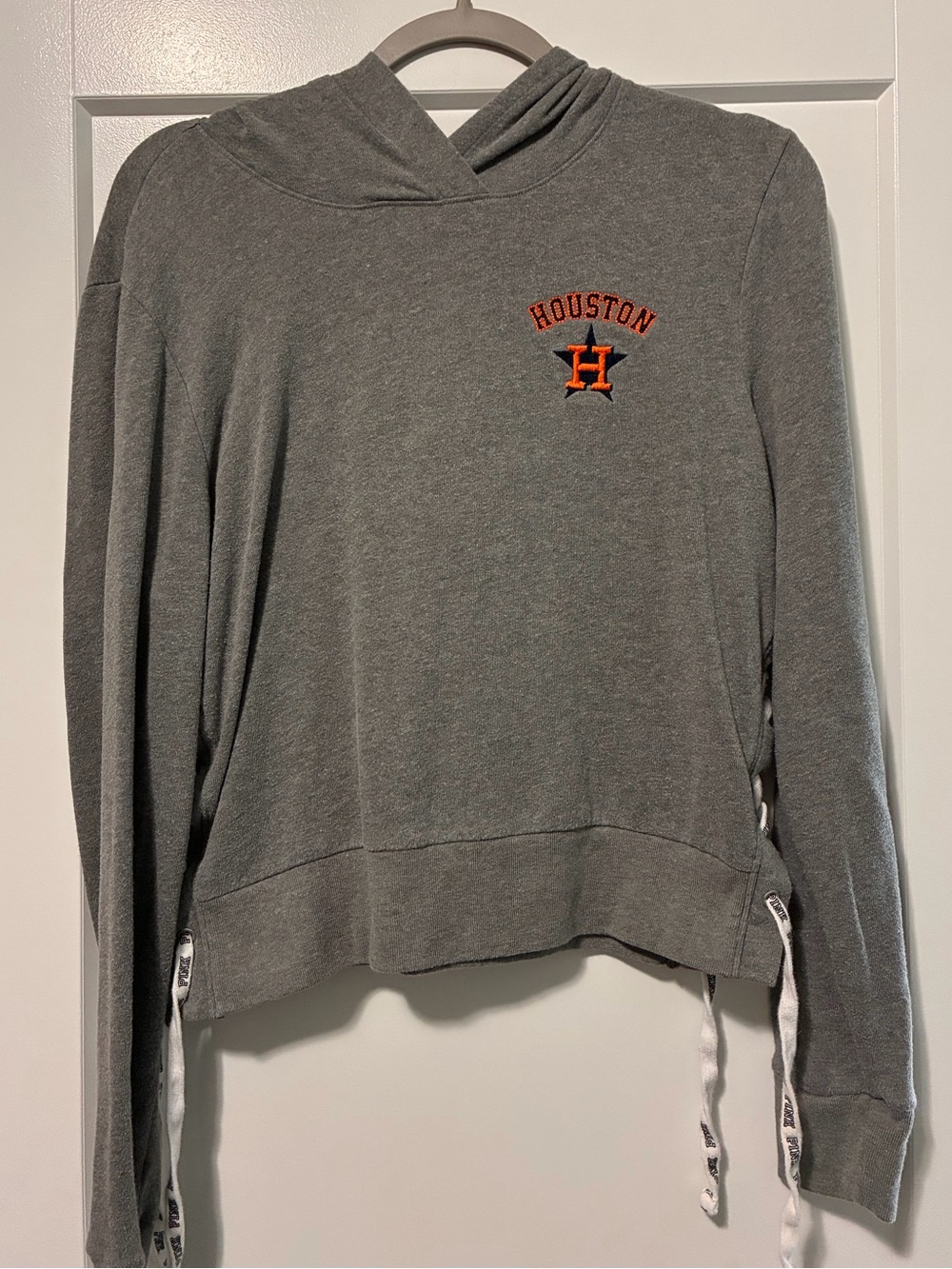 PINK Victoria’s Secret Houston Astros Lace-Up Crop Hoodie Gray M